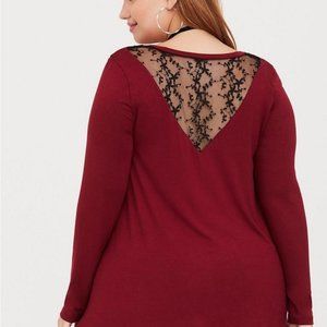 Torrid Super Soft Red Lace Inset Tee 2X